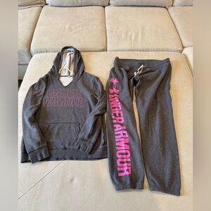 Under Armour Charcoal Hoodie and Sweatpants with Pink Accents